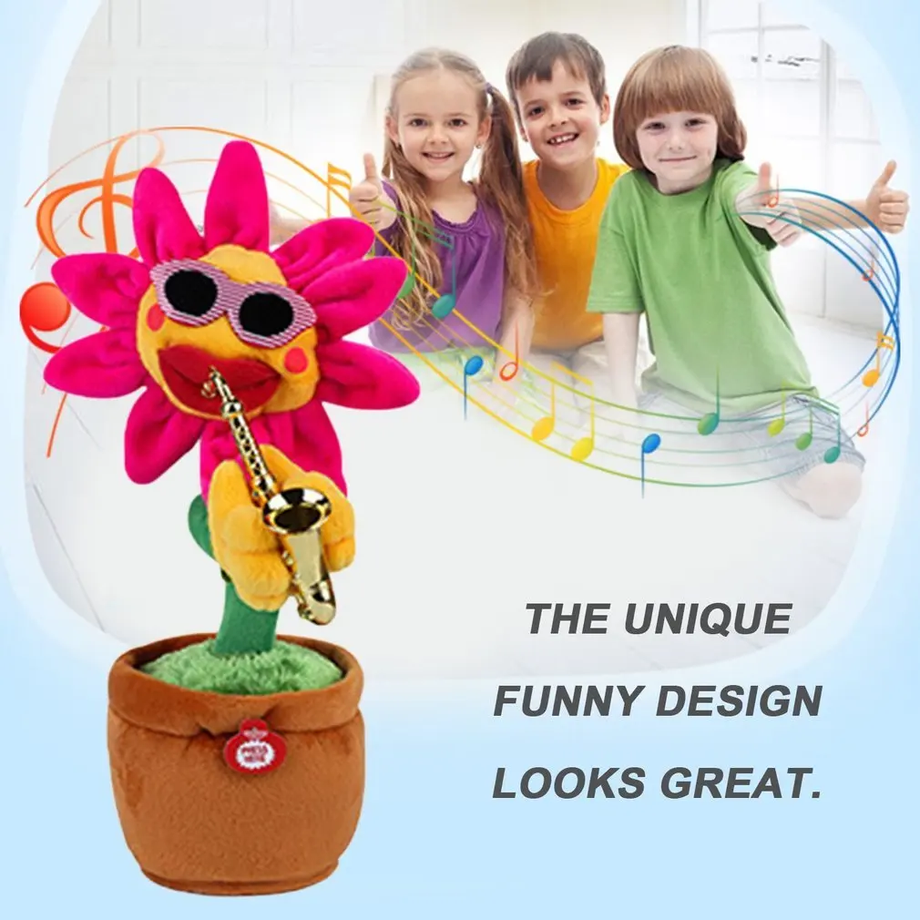 Singing Dancing Flower Doll Sunflower Plush Toys With Saxophone Soft Stuffed Funny Electric Toys For Kids Christmas Gift