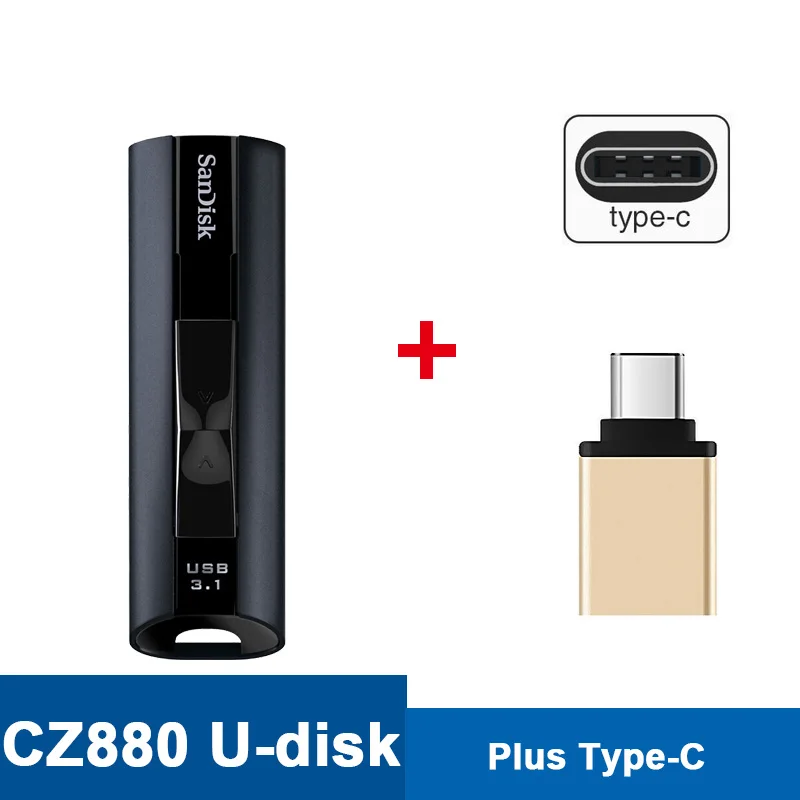 Sandisk флешка CZ880 Экстремальный PRO 128 ГБ USB 3,1 твердотельный флеш-накопитель 256 ГБ флеш-накопитель высокоскоростной 420 МБ/с./с usb-накопитель флешки - Цвет: CZ880-Plus-Type-c