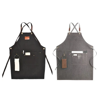 

Canvas Work Apron, Multifunction Tool Aprons with Pockets Back Cross Workshop Apron for Carpenters Gardener Barber Chefs