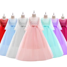 Кружевное платье-пачка для девочек на свадьбу; праздничное платье для дня рождения; Детский Рождественский костюм принцессы с длинными рукавами; детская одежда для девочек