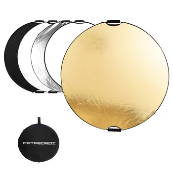 

FOTOCREAT 43”(110CM) 5 in 1 Round Collapsible Disc Light Reflector with Handle(Golden/Silver/Black/White/Translucent) for Photog