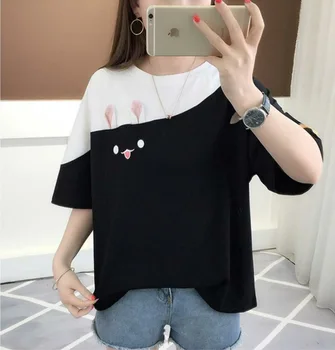 

Shirt Women Tops Punk Cartoon Cat Gray Face Letter Print Tee Shirt Femme