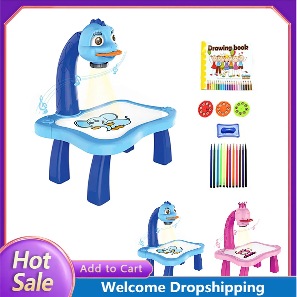 DINOSAUR TABLE WITH PROJECTOR FOR DRAWING + ACCESSORIES COLOUR BLUE, Toys  \ Blackboards