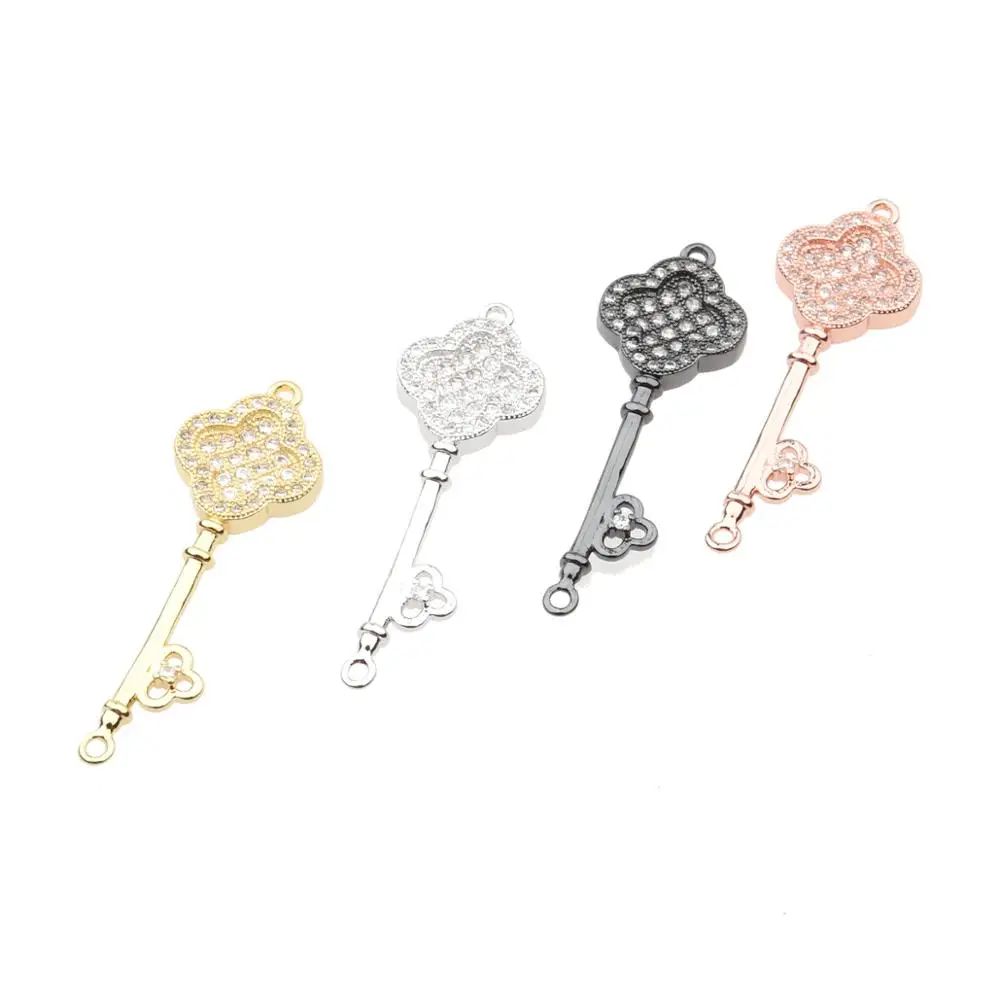 

Fashion 2020 Micro Zirconia Key Shaped Charms Beads for Jewelry Making Metal Copper Accessories for Bracelets DIY Wholesale