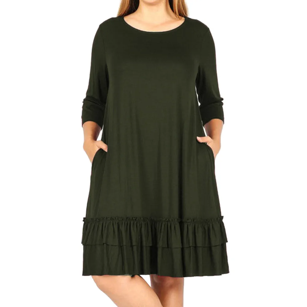Womail, платья размера плюс, женская мода, Vestidos, три четверти, каскадные, с рюшами, о-образный вырез, прямое, до колена, платье JL25 Vestidos - Цвет: GN