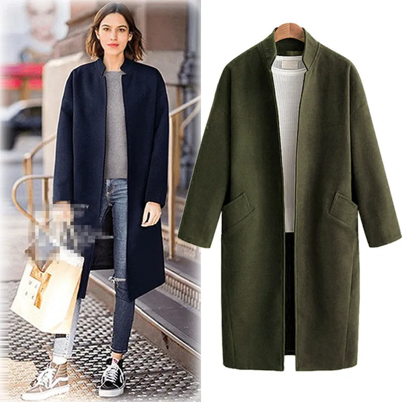 

AliExpress Amazon Autumn And Winter New Style Mid-length Thick Woolen Jacket Large Size Dress Woolen Overcoat Fashion D021