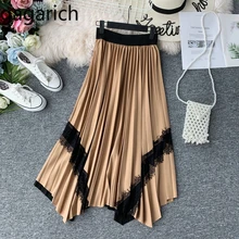 Gagarich Женская юбка новая Корейская версия длинная трапециевидная юбка кружевная эластичная высокая талия кружева сшивание плиссированные женские юбки