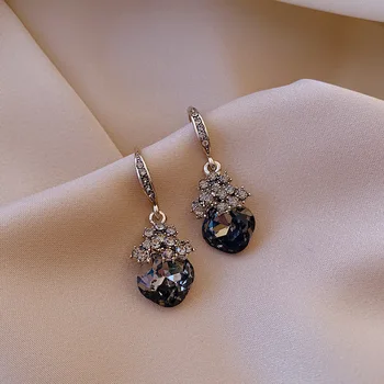 

New Ethnic Grey Full Rhinestone Earrings For Women Students Elegant Fashion Water Drop Crystal Pendant Jewelry
