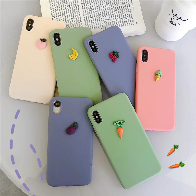 

Candy color 3D Cute sweet peach banana fruit Phone case for iPhone 7 8 6s Plus X XR 11 Pro XS Max silicone cover for Samsung S8