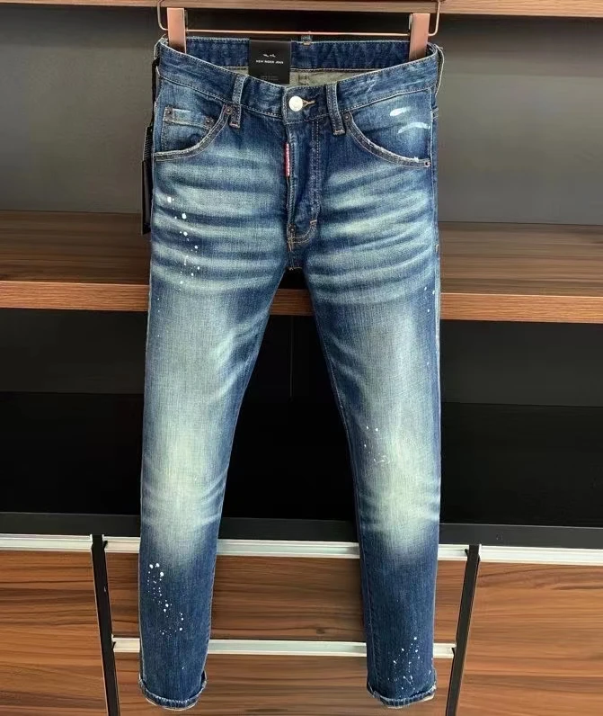 2021 Fashion Tide Brand Dsq2 Highend Washed Hole Printed Men's Jeans