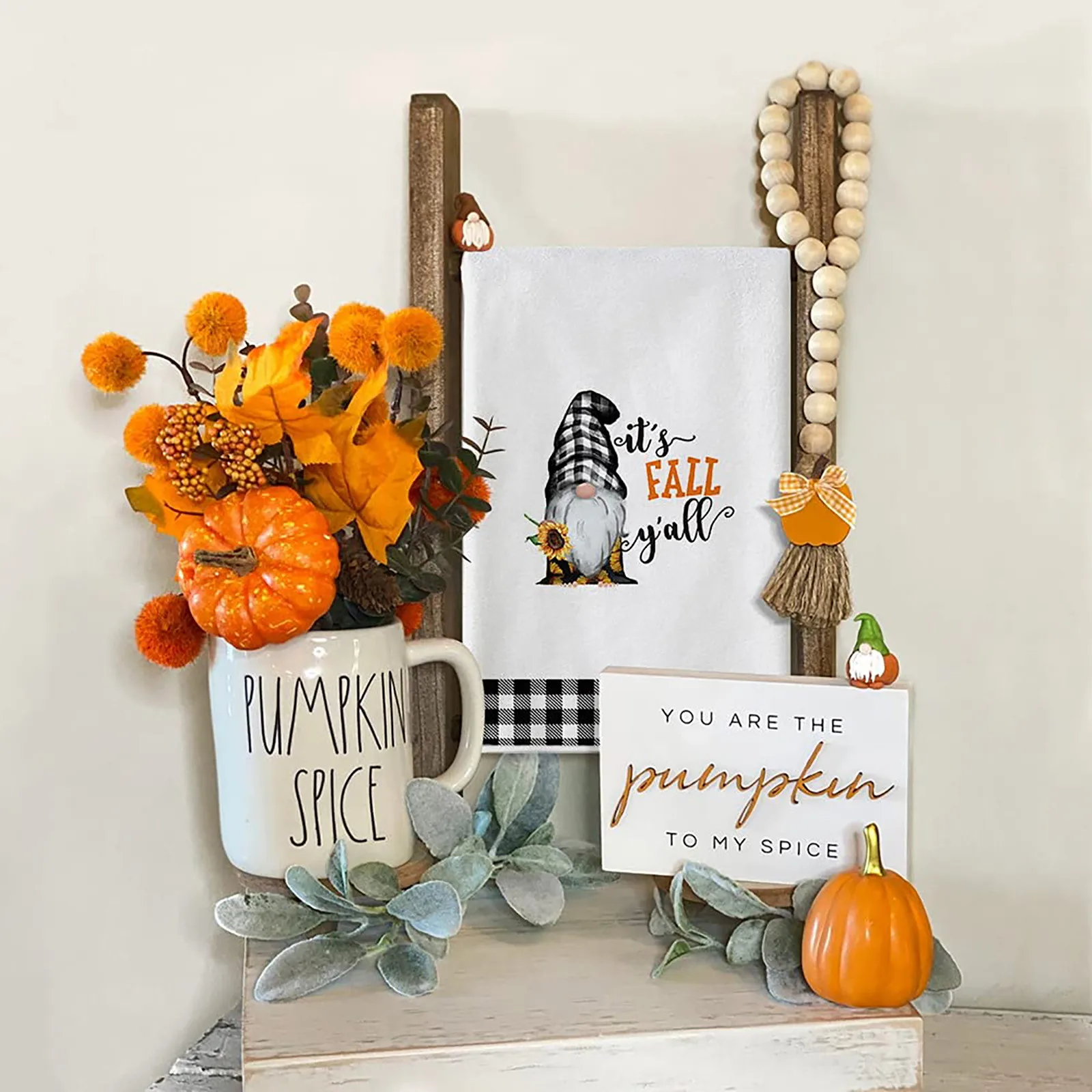 Fall Gourds and Flowers Decorative Tea Towel Dish Towel 