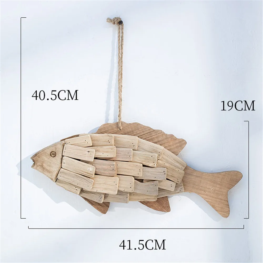 Nordic Mediterranean Wooden Fish Pendant Decorations Restaurant Home  American Rural Retro Large Wood Striped Fishes Wall Hanging