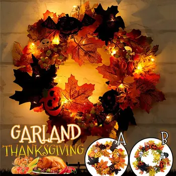 

Autumn Maple Leaf Pumpkin Berry Wreath Diconna Halloween Door Home LED Decor Party DIY Pumpkin Light Bulk Decoration