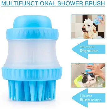 

Pet Dog Cat Bath & Massage Brush, Pet Scrubber Shampoo Dispenser Silicone Brush Bristle Pet Cleaning e Wahser Bathing Comb