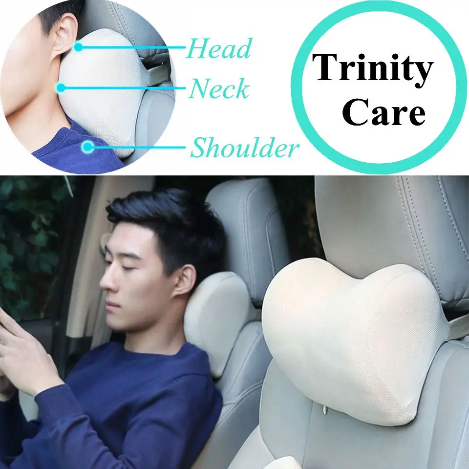 

1PAIR Car Headrest Neck Pillow for seat chair in auto Memory Foam cushion Fabric Cover soft Head rest travel support