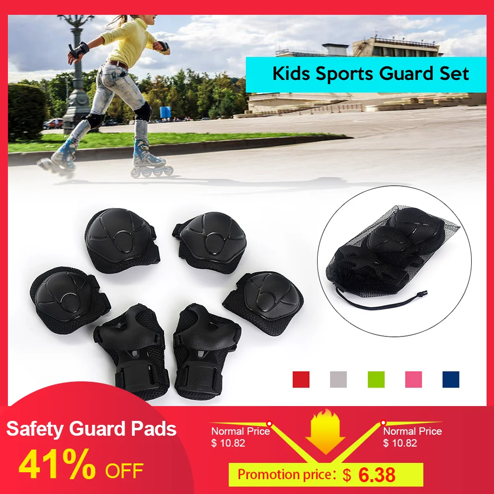 6PCS Cycling Roller Skating Skateboard Fitness Running Knee Support Braces Elbow Hands Wrist Safety Protection Flashing Roller