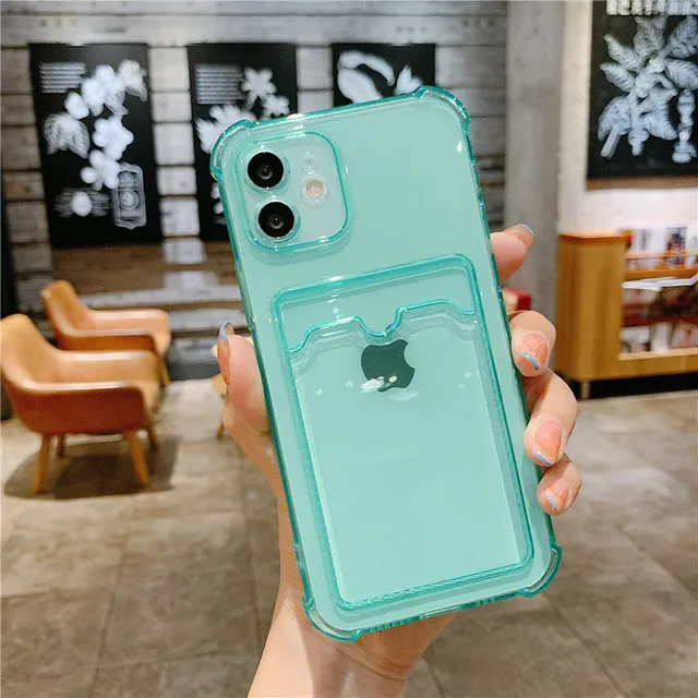 Simple Transparent Silicone Wallet Case for iPhone 12 11 Pro XS Max SE X XR 6 6s 7 8 Plus Shockproof Lens Protection Card Cover 4