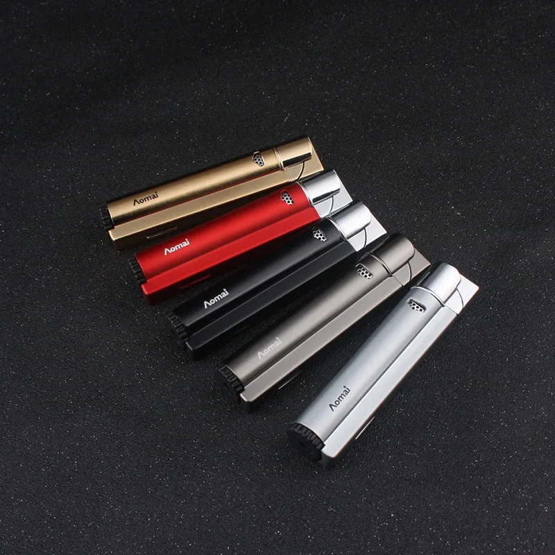 Металлическая струйная зажигалка с длинной полосой турбо Бутановая газовая