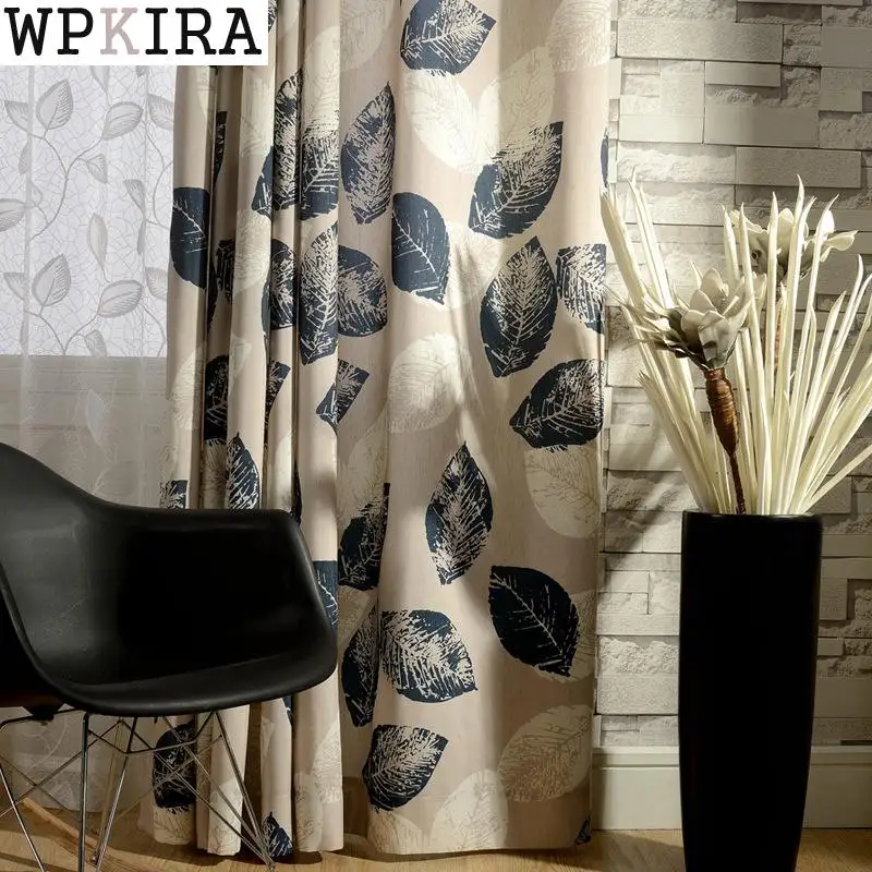 

Blue Big Leaf Blackout Curtains For Living Room Bedroom Kitchen Cortinas Printed Pastoral Style Window Treatments S068&30