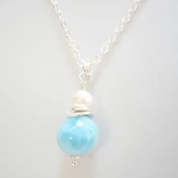 Larimar Pendant Freshwater Pearl Necklace