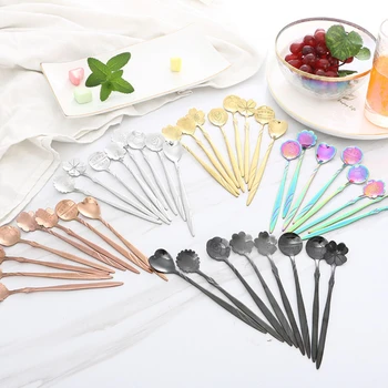 

8pcs Sliver Gold Stainless Steel Long Handled Flower Soccer Coffee Ice Cream Dessert Tea Spoon Set For Kitchen Accessories 15cm