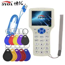 Английский 10 частоты RFID Копир ID IC ридер писатель копия M1 13,56 МГц зашифрованный Дубликатор Программист USB NFC UID тег ключ карта