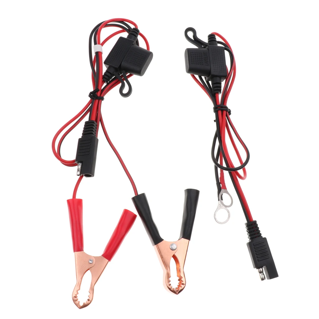 1 Pair Ring Terminal Alligator Clips Fused To SAE 2 Pin Connectors