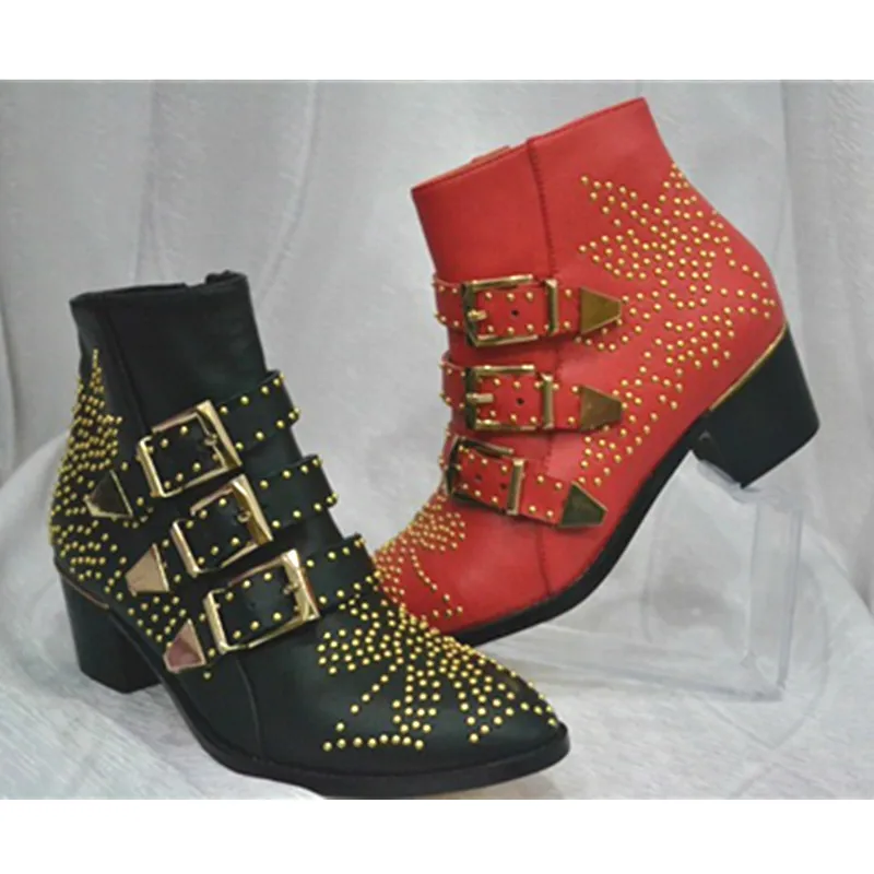 

Classic Spikes Women Ankle Boots Embellished Leather Motorcycle Booties Buckle Strap Booties Female Creepers Shoes Large Size