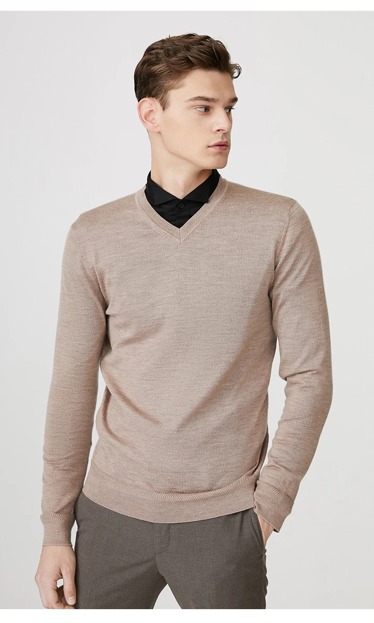 Мужской зимний свитер из шерсти с v-образным вырезом | 419424534