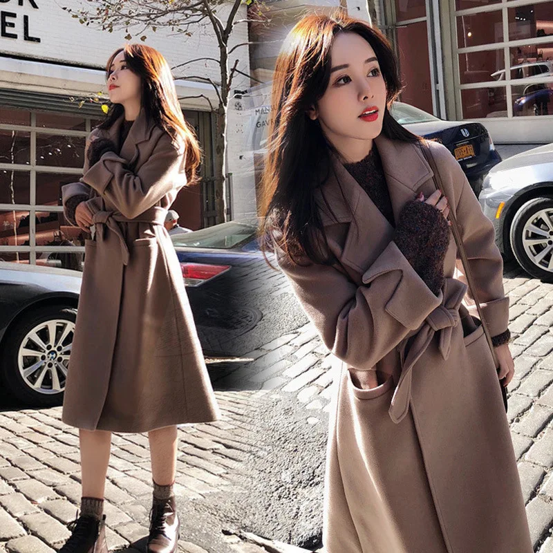 

Woolen Coat Women's Mid-length Students Korean-style Fall And Winter Clothes Short-height MORI Series over-the-Knee Double-Sided