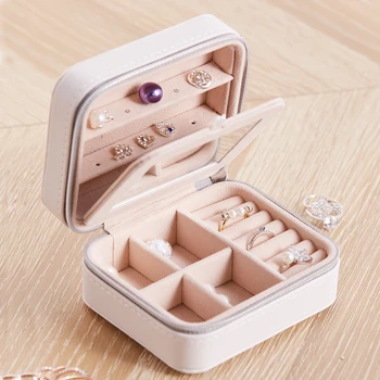 

Protable Travel Leather Jewelry Multi-function Storage Box Case Holder Earring Necklace Simple Girl Plate Leather Organizer Box