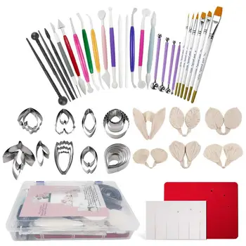 

62PCS/Set Fondant Tools Kit Fondant Flowers Silicone Mold 1 Flower Foam Pad 6 Fondant Brushes High Quality Quick Delivery