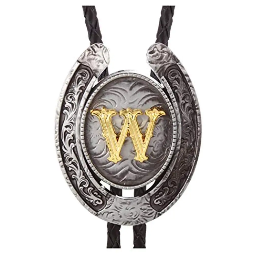 Vintage Gold Letter ABCDEFG-Z U shape bolo tie for man Indian cowboy western cowgirl leather rope zinc alloy necktie woven necktie