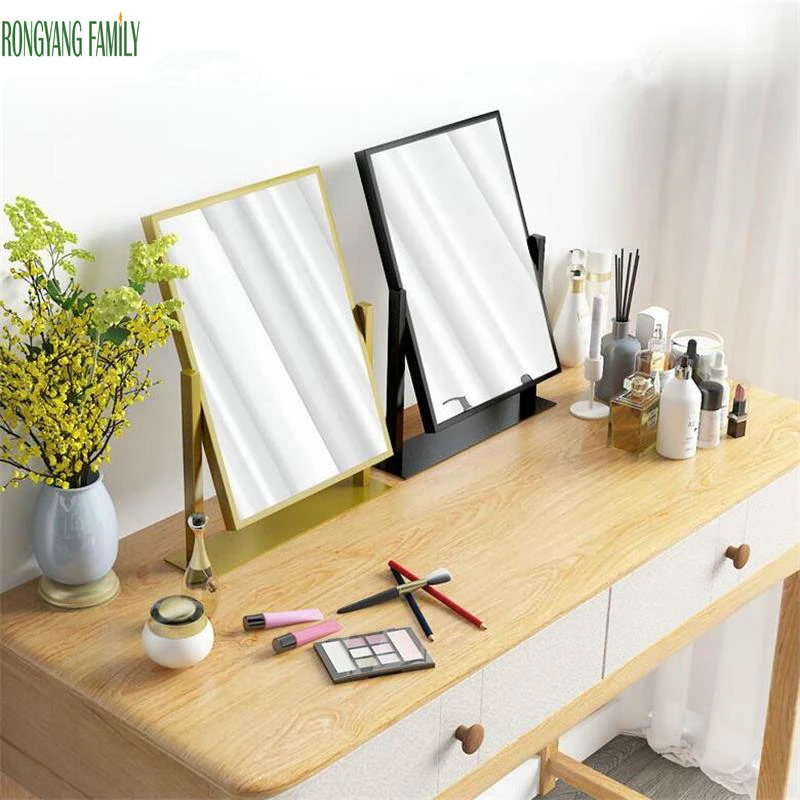 Nordic Rotatable HD Mirror Foldable Home Bedroom Bathroom Decor Makeup Metal Desktop Double-sided Cosmetic Dresser Espejo | Дом и сад