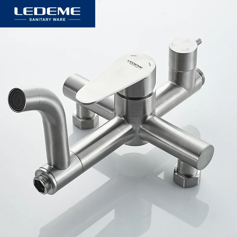 LEDEME Shower Mixers Faucet Brushed Rain Shower Faucets Taps Wall Round Hand Stainless Steel Mixer Tap Set L72402