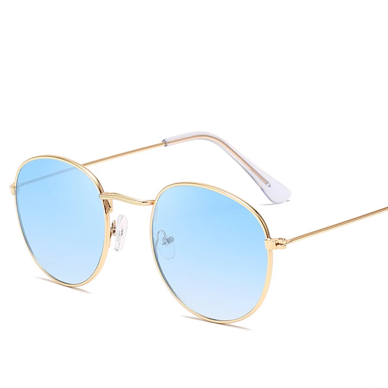 LeonLion, круглые женские солнцезащитные очки,, Овальные, женские, s, солнцезащитные очки, фирменный дизайн, Винтажные Солнцезащитные очки для женщин, маленькие, Oculos De Sol Feminino - Цвет линз: GoldDoubleBlue