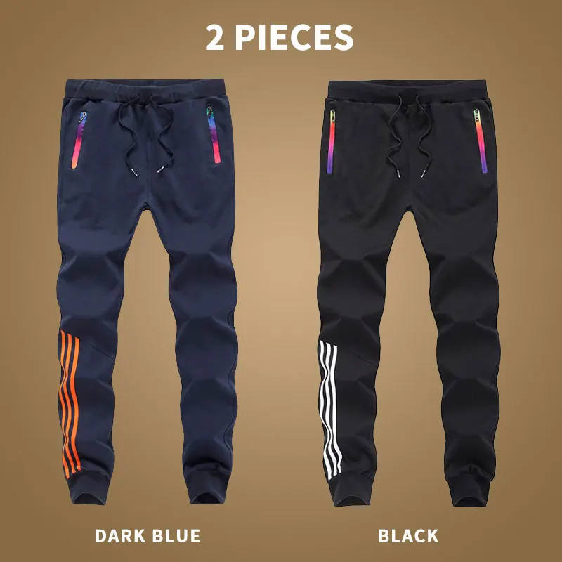 MT201 black Darkblue 3 шт., Осенние штаны в стиле хип-хоп, мужские спортивные штаны, Хлопковые Штаны для бодибилдинга, бегунов, полосатые брюки, мужская спортивная одежда, 4XL 5XL, Pantalon Homme - Цвет: MT201 black Darkblue