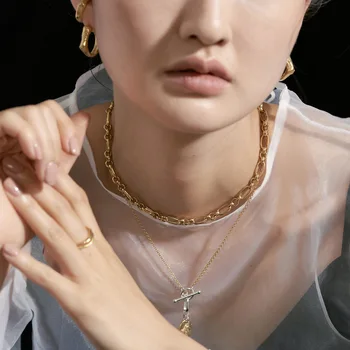 

European jewelry 925 sterling silver thick chain bold simple necklace Bold Chain Choker online celebrity model matching