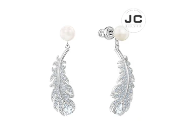 

New Fashion Charms Original Copy Jewelry,SWAN Super Fairy Feather Stud Earrings For Women With Logo Gift Real Photos