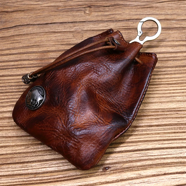 Drawstring Bag Genuine Leather Wallet Coin Pouch Case Purse For Men & Women