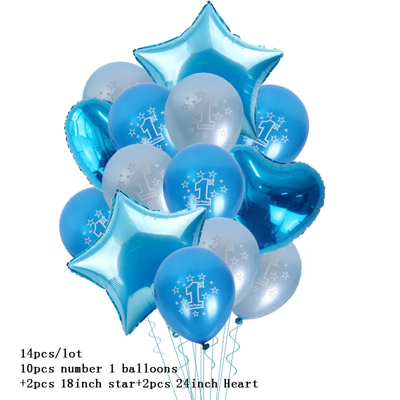 40 дюймов номер 1 фольгированные шары 1-й День рождения воздушные шары для украшения вечеринок детский душ мальчик воздушные шарики для девочек гелиевые шары 1 год поставки - Color: 14pcs set H