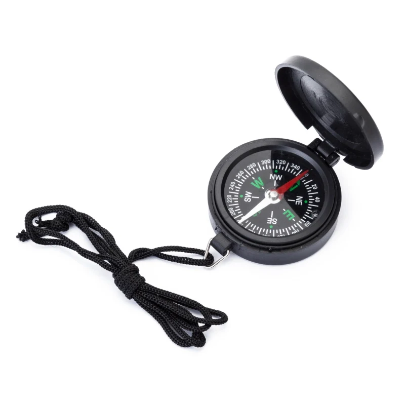 

High Quality Outdoor Camping Hiking Portable Durable ABS Pocket Watch Flip Compass Navigation Car Compass With Lanyard