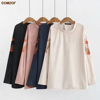 

Embroidery women long sleeve t shirt velour 2019 autumn tops clothing plus size womens casual vintage tee shirt femme XL-4XL