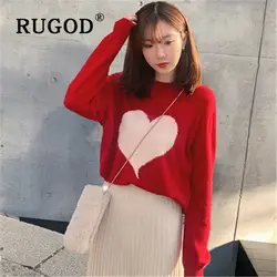 RUGOD длинный женский свитер в форме сердца с длинным рукавом и круглым вырезом, вязаный пуловер в Корейском стиле, модная одежда 2019