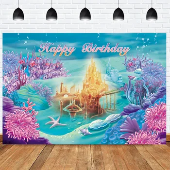 

Mermaid Under Sea Castle Backdrop Ocean Bubble Birthday Party Background for Photo Studio Photocall Mermaid Coral Photography