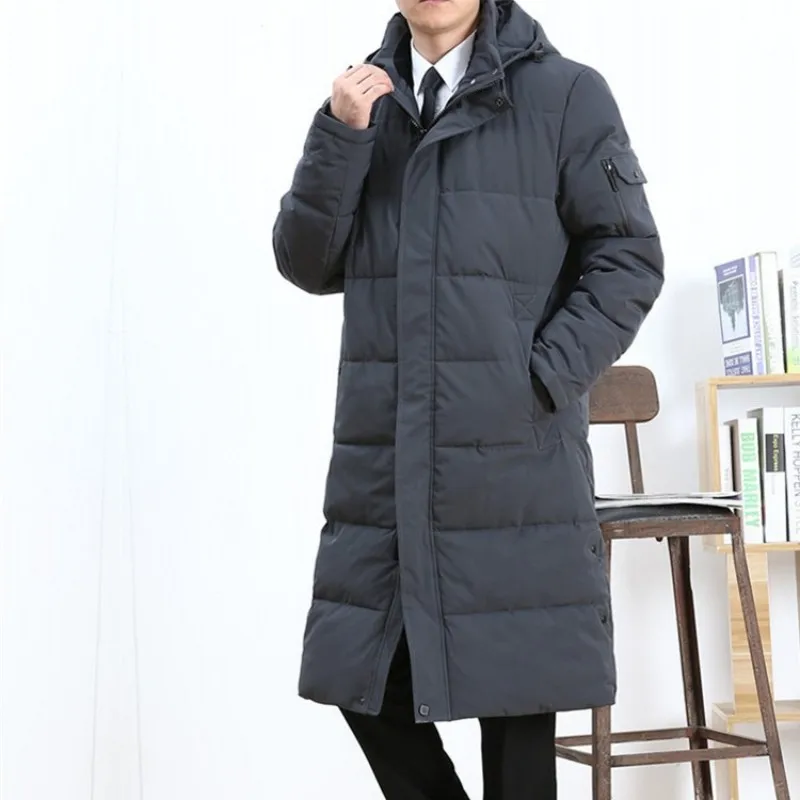 Зимняя деловая мужская длинная пуховая куртка, свободные плотные теплые парки, ветровка с капюшоном, мужские пальто, повседневные большие размеры, L-6XL пальто