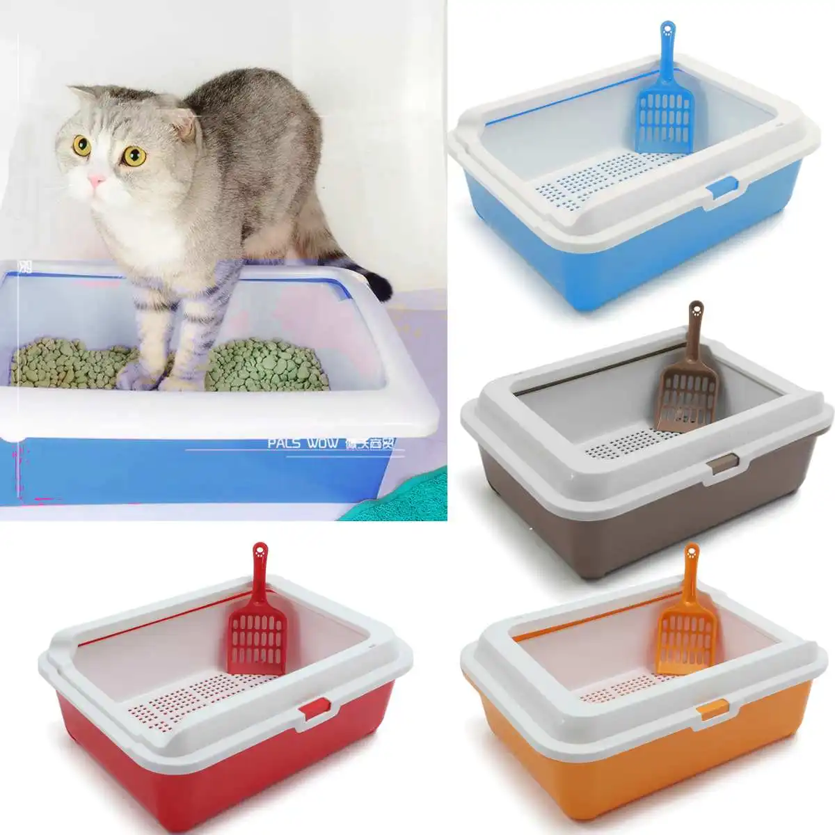 Cat Litter Box Cat Toilet Pine Litter Bedpans Semi-Closed Anti-splashing Cat Pot Crystal Sand/bentonite/tofu available