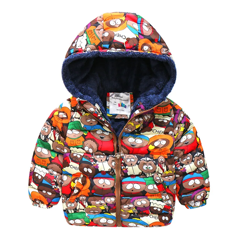 

Baby Fashion Cartoon Long Sleeve Hooded Cotton Jacket 2019 Winter New Boys Children's Wear Children Plus Velvet Thick Jacket