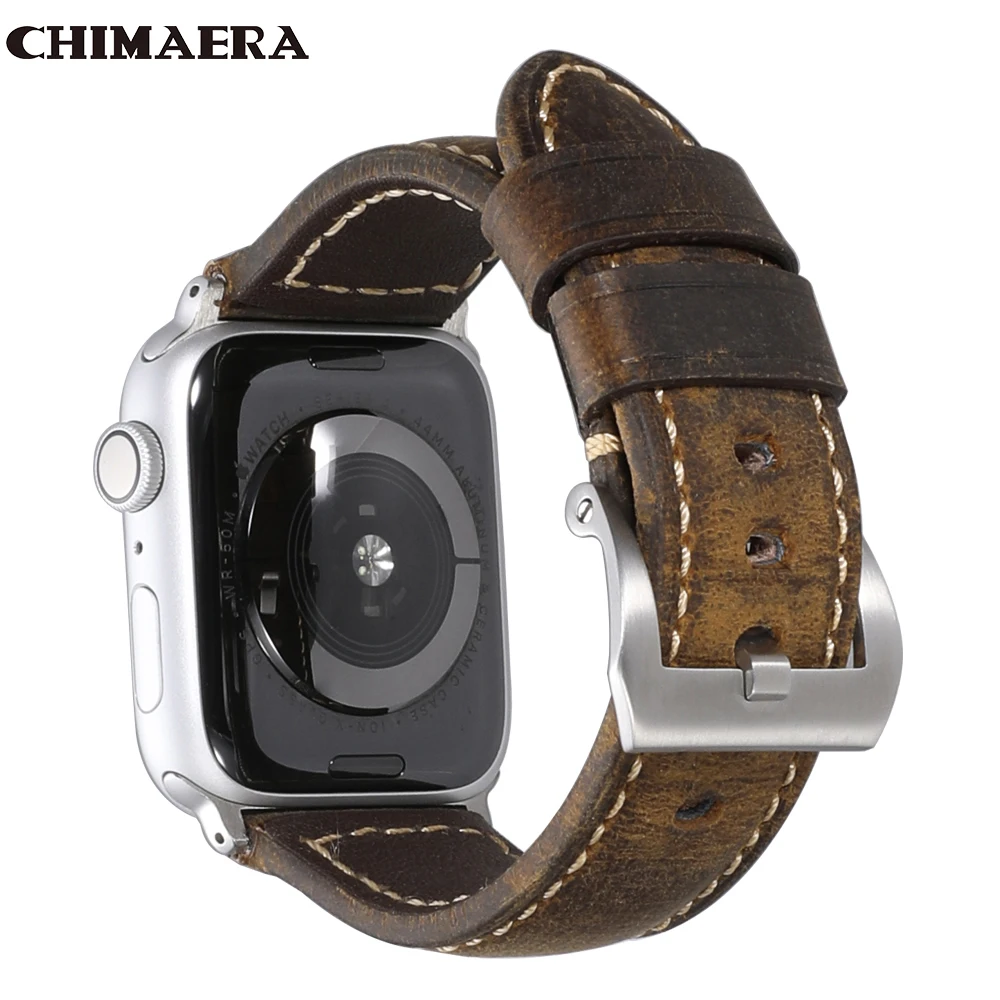 CHIMAERA ремешки для Apple Watch кожаный ремешок для наручных часов Iwatch серии 1/2/3/4 ремешок 38 мм 40 мм 42 44 мм адаптеры для сим-карт Спорт