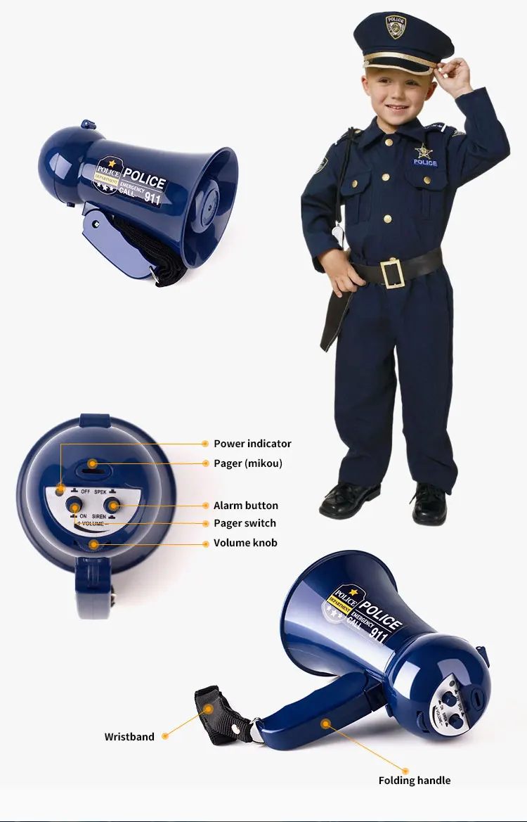 Police Boy Pretend Play Toy Small Horn Loudspeaker 5 Police Boy Pretend Play Toy Small Horn Loudspeaker